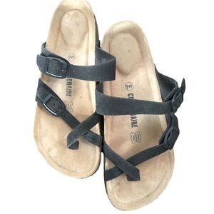 Cushionaire Women's Luna Cork Footbed Sandal‎ with +Comfort Black Suede 9W